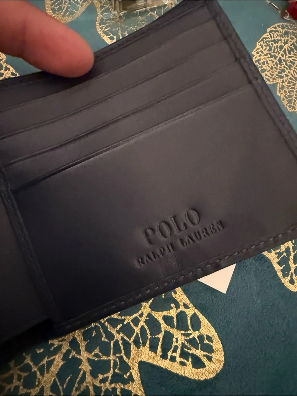 Polo Ralph Lauren Black Leather Wallet with Embroidered Bear brand new